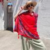 Red print ladies spring autumn summer outdoor sunshade sunscreen shawl scarf silk scarf travel photo shawl tassel