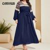 Spring and Autumn Plus Size Retro Temperament Sequins Age Reducing Tied Waist Long Dress