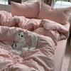Girl'S Heart Powder Washed Cotton ThreeDimensional Embroidery Cat FourPiece Set Quilt Cover Bed Sheet Dormitory ThreePiece Bedding