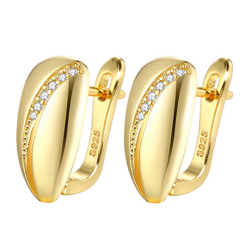 Европейские и американские серьги из розового золота 585 пробы с резными листьями - Холодный стиль, простой полый дизайн для дам