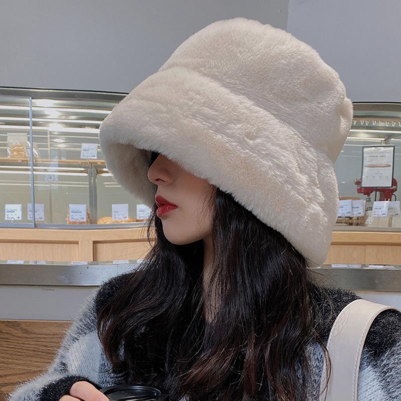Winter New Imitation Rabbit Fur Hat Thick Plush Basin Hat Women's Cold Warm Bucket Hat
