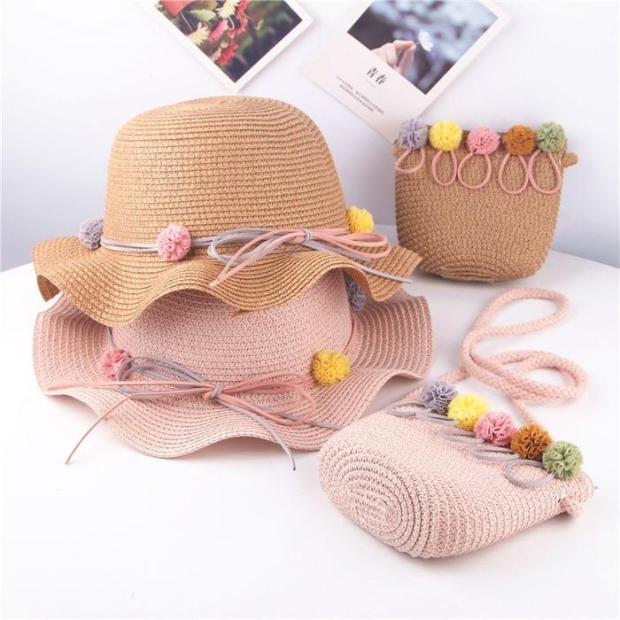 Детская шляпа от солнца шляпа рыбака летняя морская плетеная детская соломенная шляпа + сумка девочки пляжная шляпа от солнца детская сумка подарок