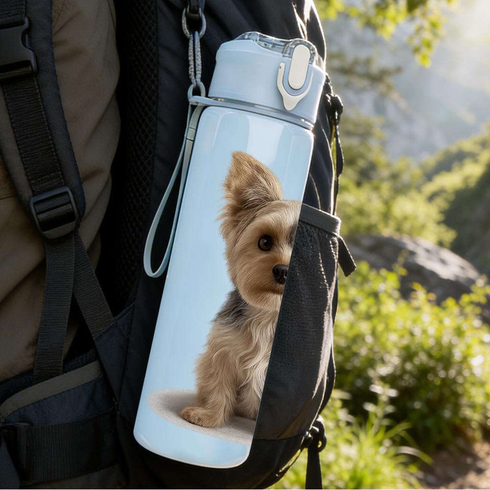 1PC Yorkshire Terrier Puppy Bust 750ml Color Plastic Sports Water Bottle Leakproof Flip Straw Lid For Sports Office Home Use