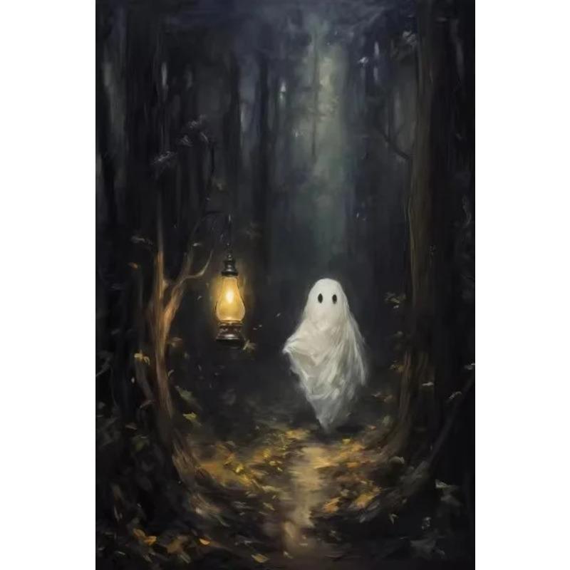 Halloween Ghost Poster Cute Ghost Forest Canvas Printing Poster Wall Art Festival Decoration Painting for Home Living Room Decor
