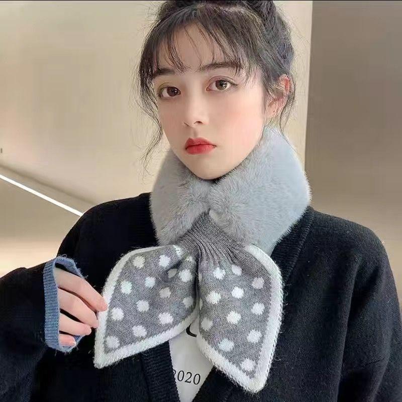 "High Quality" Warm Wool Cross Fashion Wool Stitching Scarf Joker Female Imitation Rex Rabbit Plush Scarf