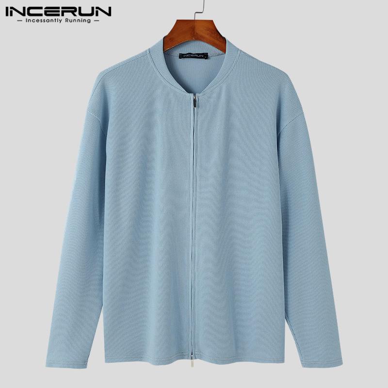 INCERUN Autumn Men Zipper Long Sleeve Knitted Sweaters Casual Rib Pullovers