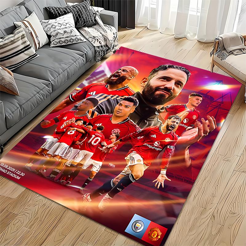 Football Club Area Rug, Manchester United Derby Etihad Stadium 2025 Squad Red Collage Print, Soccer Fan Decor, Non-Slip Mat