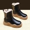 Fashion Elegant Medium Heels Women's Snow Boots Black Winter 2024 Novelty Padded On Slip Footwear New Ladies Shoes Rock Gyaru Work Pu In