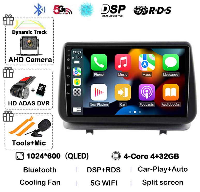 Android 14 Автомобильный Carplay Для Renault Clio 3 CLIO 3 2005-2014 WIFI+4G Автомагнитола Навигация GPS Стерео Видеоплеер Камера 360 DSP