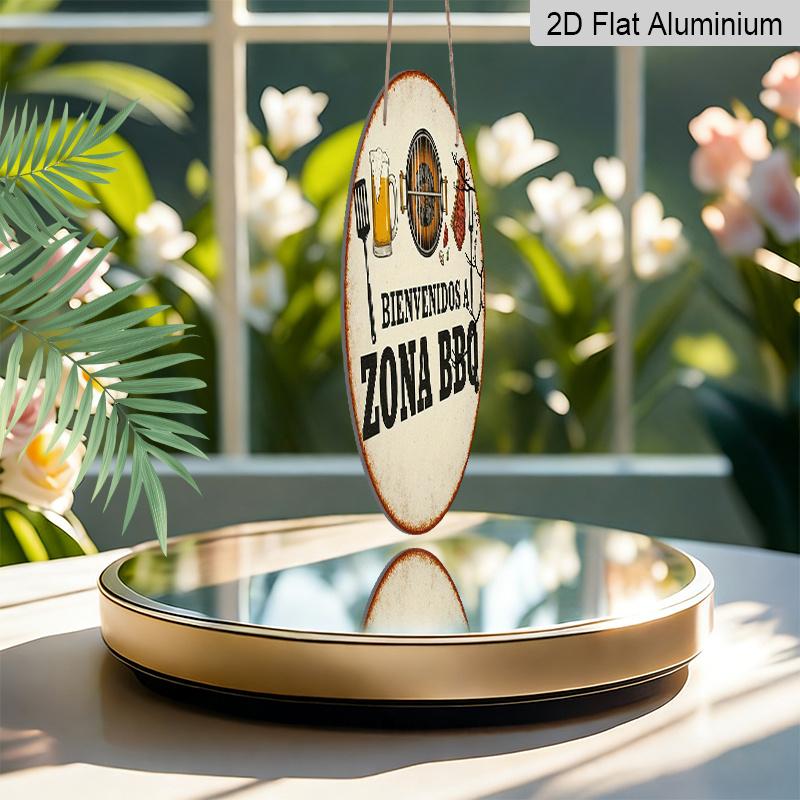 2D Flat, 1pc 7.87x7.87 Inch Round Aluminum Sign, Retro BBQ Beer Party Plaque for Grill Theme Decorations in Kitchens, Dining Rooms, Outdoor Patios