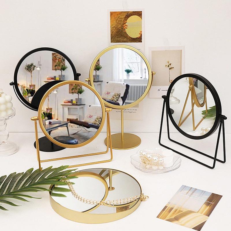Круглое зеркало для макияжа и туалетного столика Nordic Gold, настольные зеркала, домашний декор, вращение на 360°, регулируемое косметическое зеркало