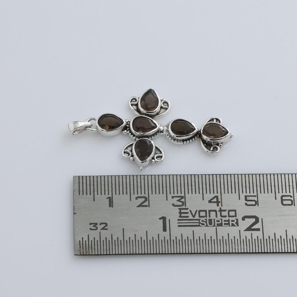Smokey Quartz Silver Pendant, Cross Pendant, 925 Sterling Silver Handmade Jewelry, Silver Pendant, Spiritual Jewelry Ap7122