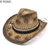 Retro Women's Men's Summer Sun Straw Cowboy Western Cowgirl Hat Hollow Out Beach Wide Brim Lifeguard Hats