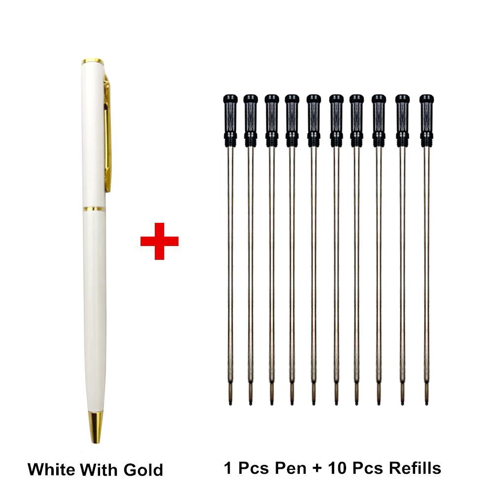 1 ручка + 10 стержней, металлическая шариковая ручка со стержнями для школы, офиса, материал из нержавеющей стали, вращающиеся канцелярские принадлежности, ручки