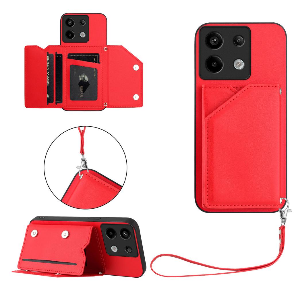 For Xiaomi Poco X6 5G/Xiaomi Redmi Note 13 Pro 5G Case Card Holder Kickstand Skin-Touch Phone Cover with Wrist Strap