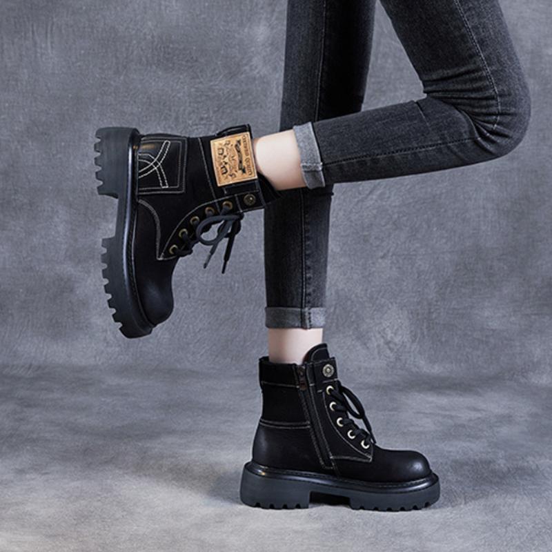 Johnature Ботинки martin из натуральной кожи, женские однотонные туфли в стиле ретро с круглым носком, ботильоны на толстой подошве