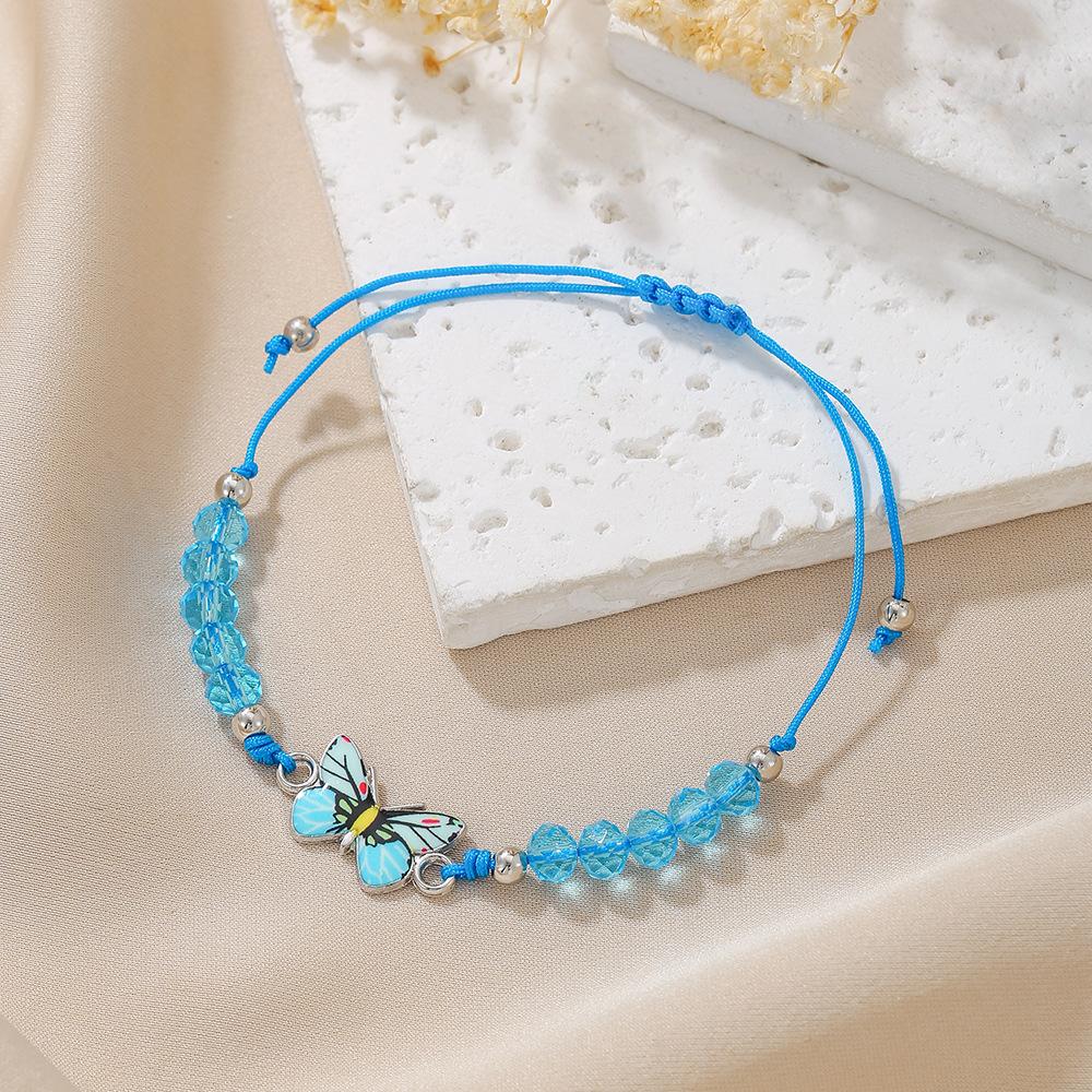 Butterfly braided bracelet, couple girlfriend beaded hand rope, alloy butterfly adjustable wax wire bracelet