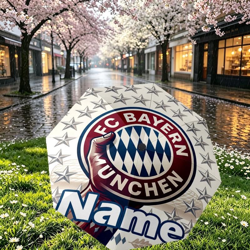 Custom Name Personalized FC Bayern Munich Print Umbrella, Auto Open Close, 8‑Rib Sturdy Frame, Commute Camping Hiking Use, Birthday Gift
