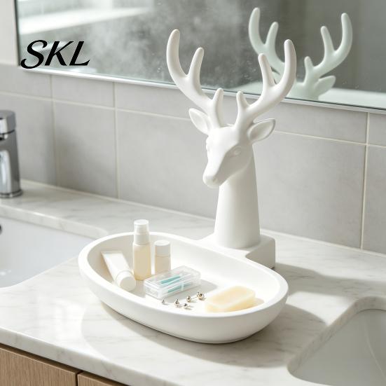 Modern Entryway Tray 3D Printed Deer Jewelry Tray, Nordic Style Antler Ring Holder, Minimalist Bedroom Aesthetic Decor Desk Organizer for Dresser,