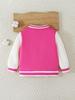Single-piece girl's versatile and cute style fleece-lined stand collar long-sleeved zipper thick pink jacket top for spring, autumn and winter.