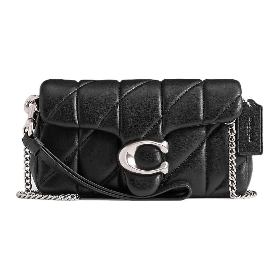 Coach Tabby 18 Minimalist Silver Logo Chain Detachable Wrist Strap Napa Leather Handbag Shoulder Bag Small Women Handbags Black CP018-LHBLK