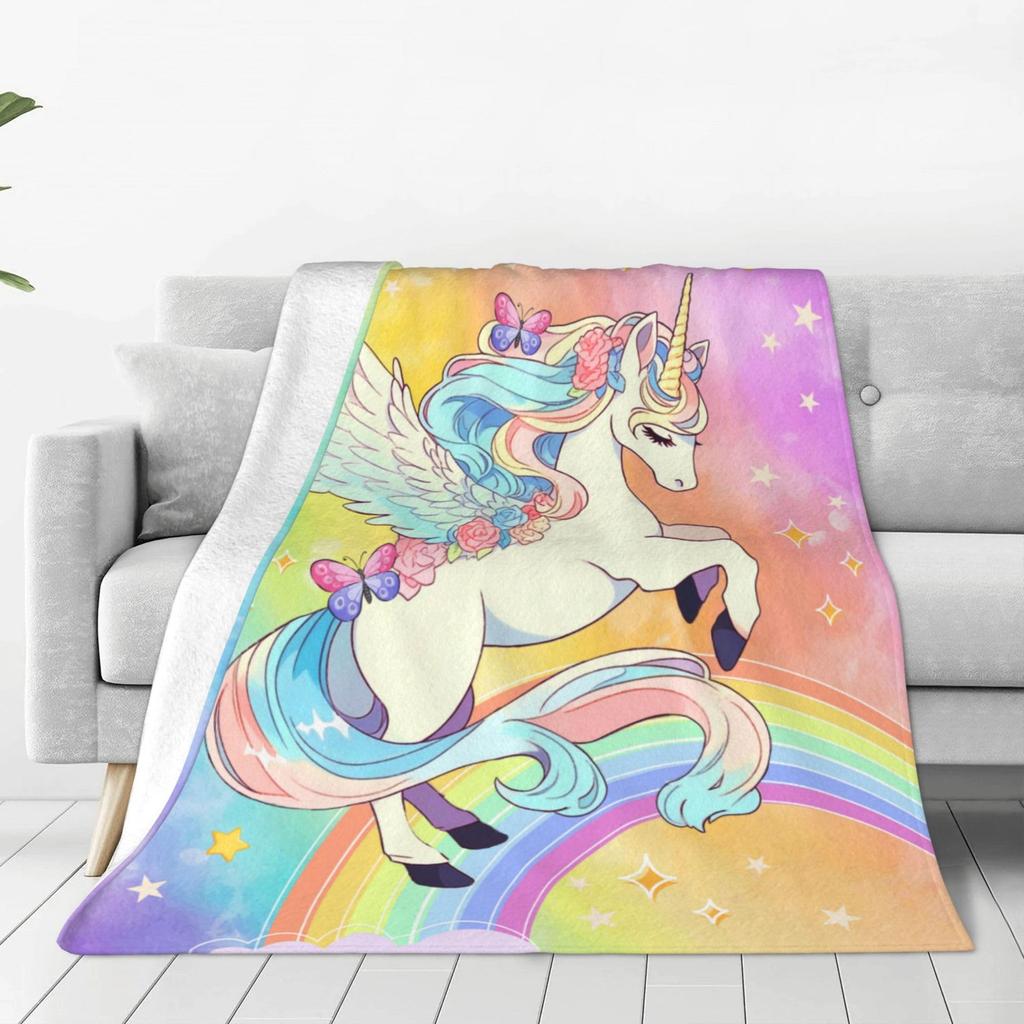 Cartoon unicorn flower pattern Printed Blanket for Sofa Bed Travel Camping Living Room Office Conditioning Blanket