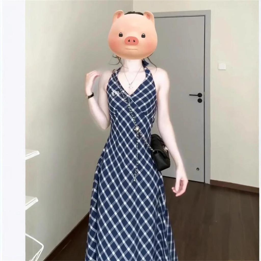 Платье-сарафан миди с французским клетчатым принтом, приталенное, для миниатюрных женщин, 2025