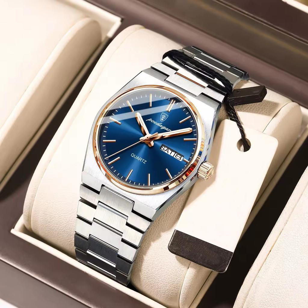 Fashion Quartz Ladies Watch Stainless Steel Date Week Woman's Wristwatch Waterproof Luminous Business Watches For Men Couples