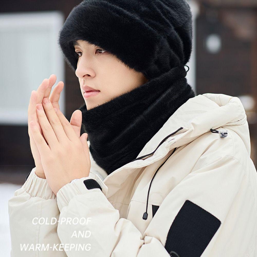 Thickened Men Winter Cap Windproof Ski Pullover Cap Soft Plush Neckerchief  Women