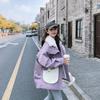 Winter Purple Short Parka for Women Fleece Lined Thick Workwear Style Cotton Jacket