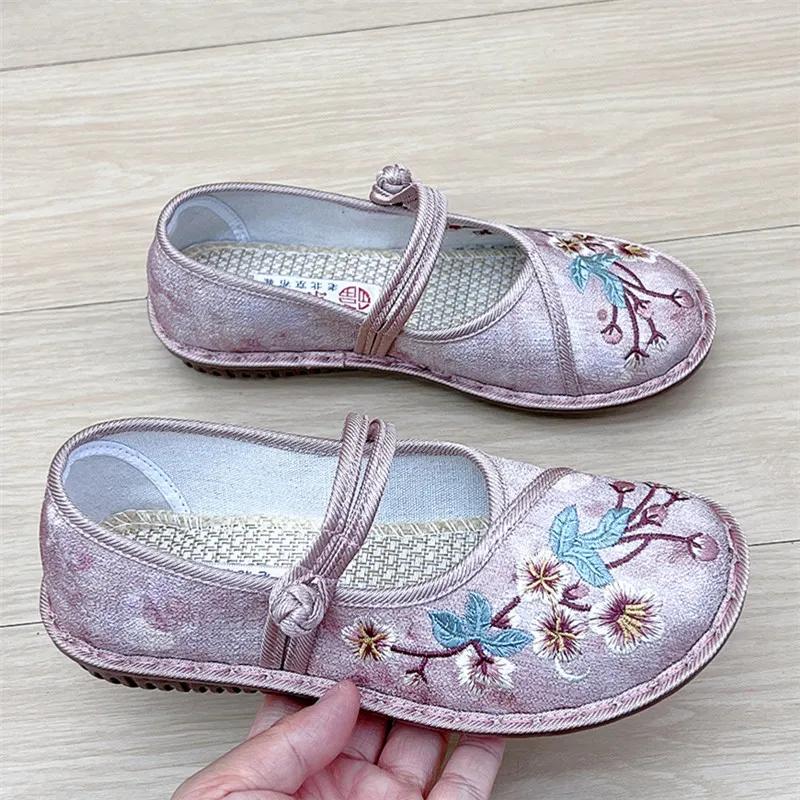 Женские летние туфли в китайском стиле, вышитые туфли в стиле ретро-этнического ханьфу, матерчатые туфли, однотонные туфли на мягкой подошве