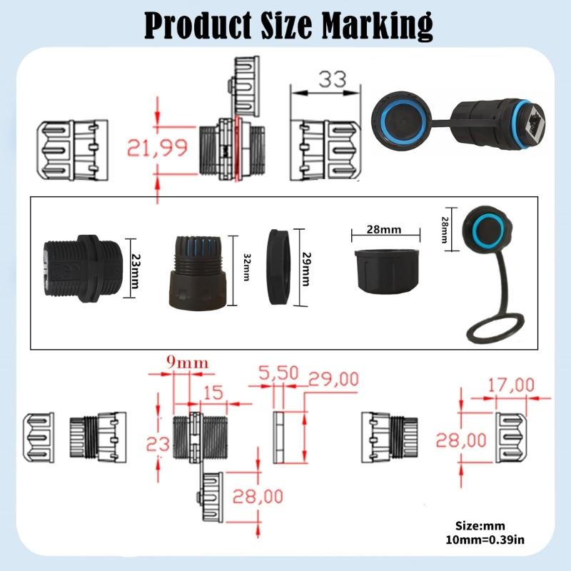 M23 RJ45 Cat6 Connector Simple Assembly Shielded RJ45 Cat6 IP68 Resistant Coupler Combines Two Ethernet Cables