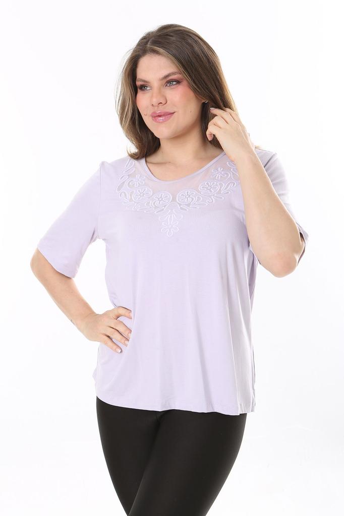Женская блузка большого размера Плюс размер, сиреневый воротник, детальная блузка с короткими рукавами