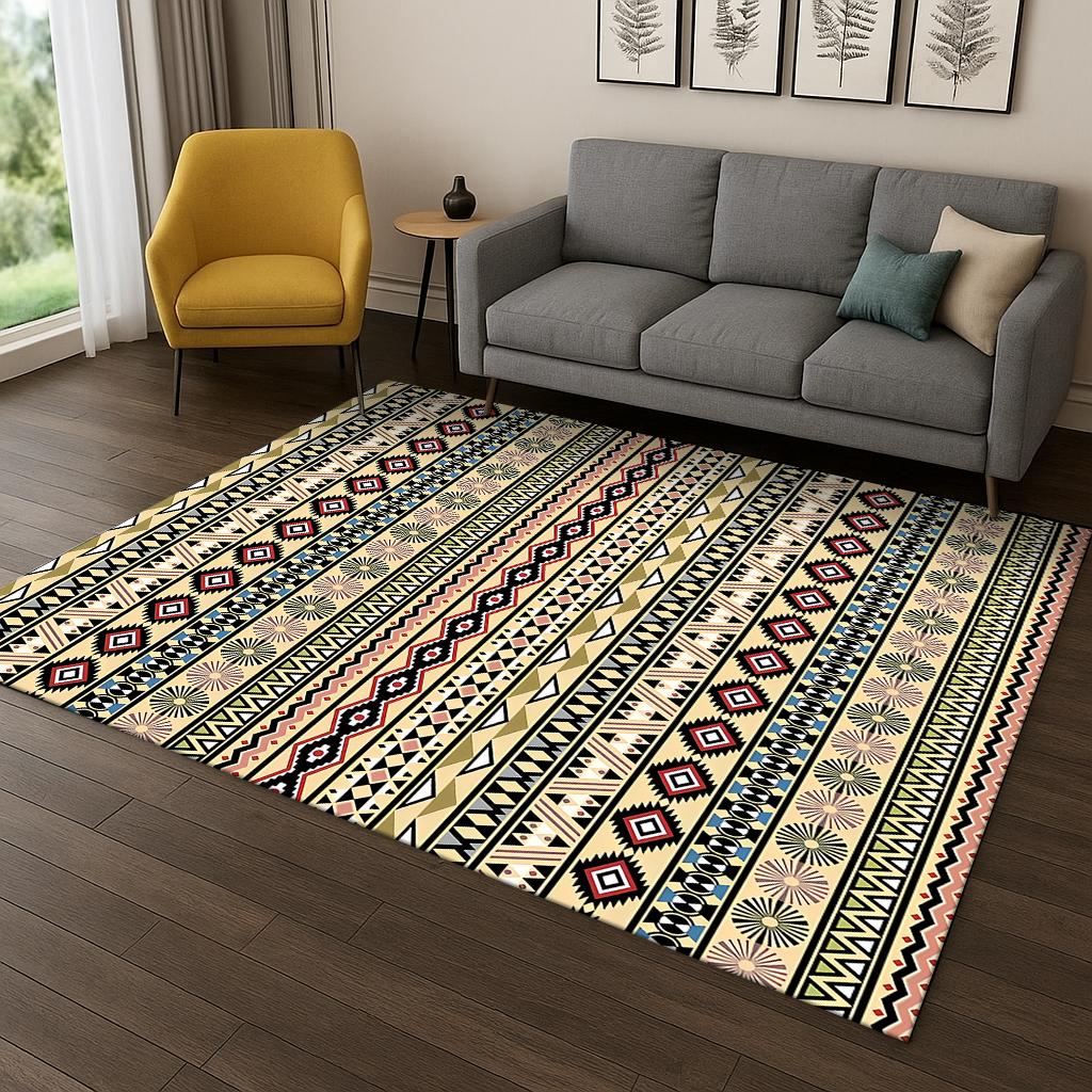 Bohemian Persian Geometric Flower Carpet Rug for Home Bedroom Living Room Sofa Doormat Decor,Game Non-slip Floor Mat