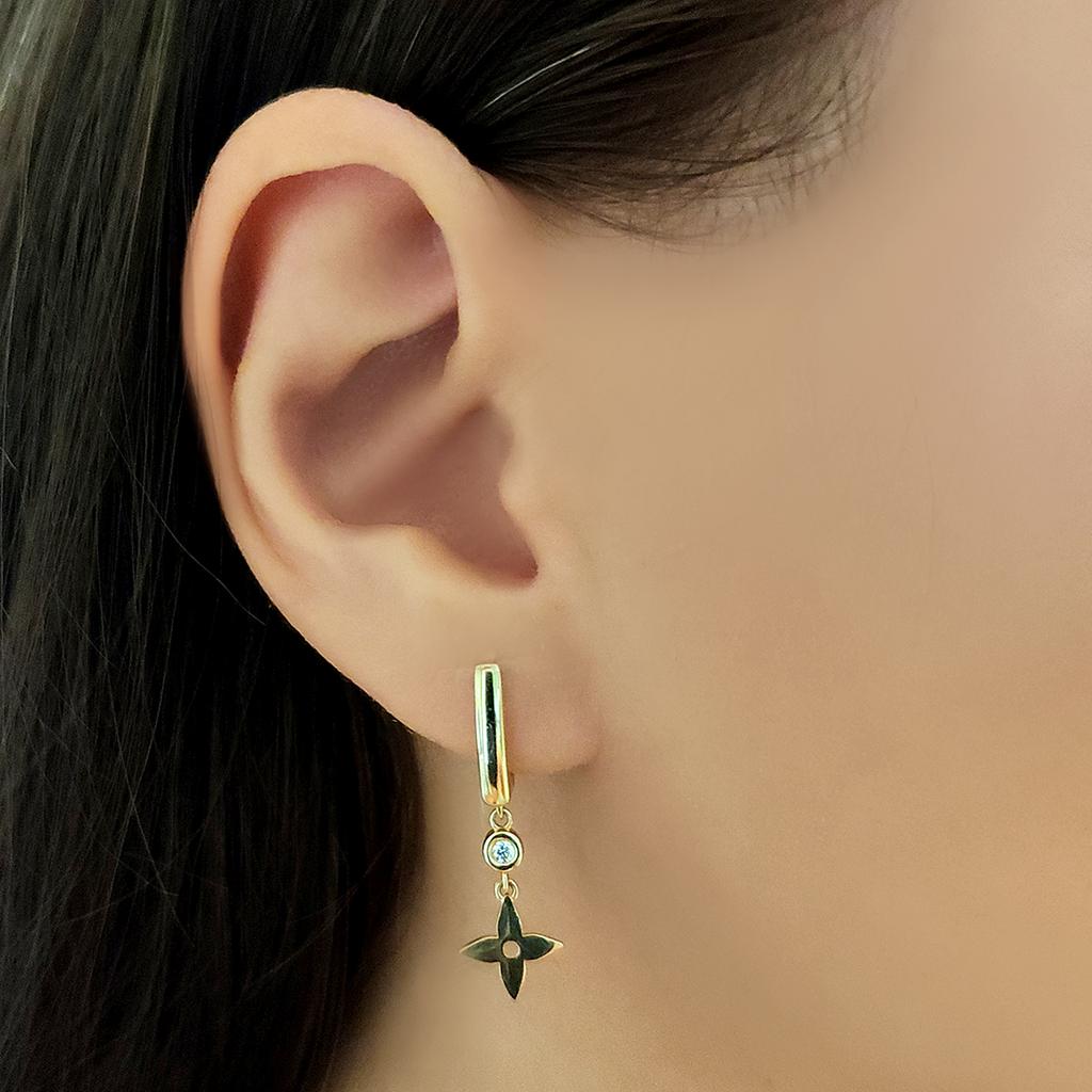 Золотые серьги подвесками с английским замком 585 пробы желтого европейского золота с белыми фианитами 0.4ct (210194903)