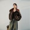 PU leather jacket women's lamb wool pie overcome short cotton-padded clothes winter new vintage small man fleece jacket