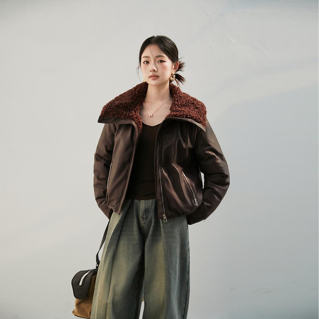 PU leather jacket women's lamb wool pie overcome short cotton-padded clothes winter new vintage small man fleece jacket