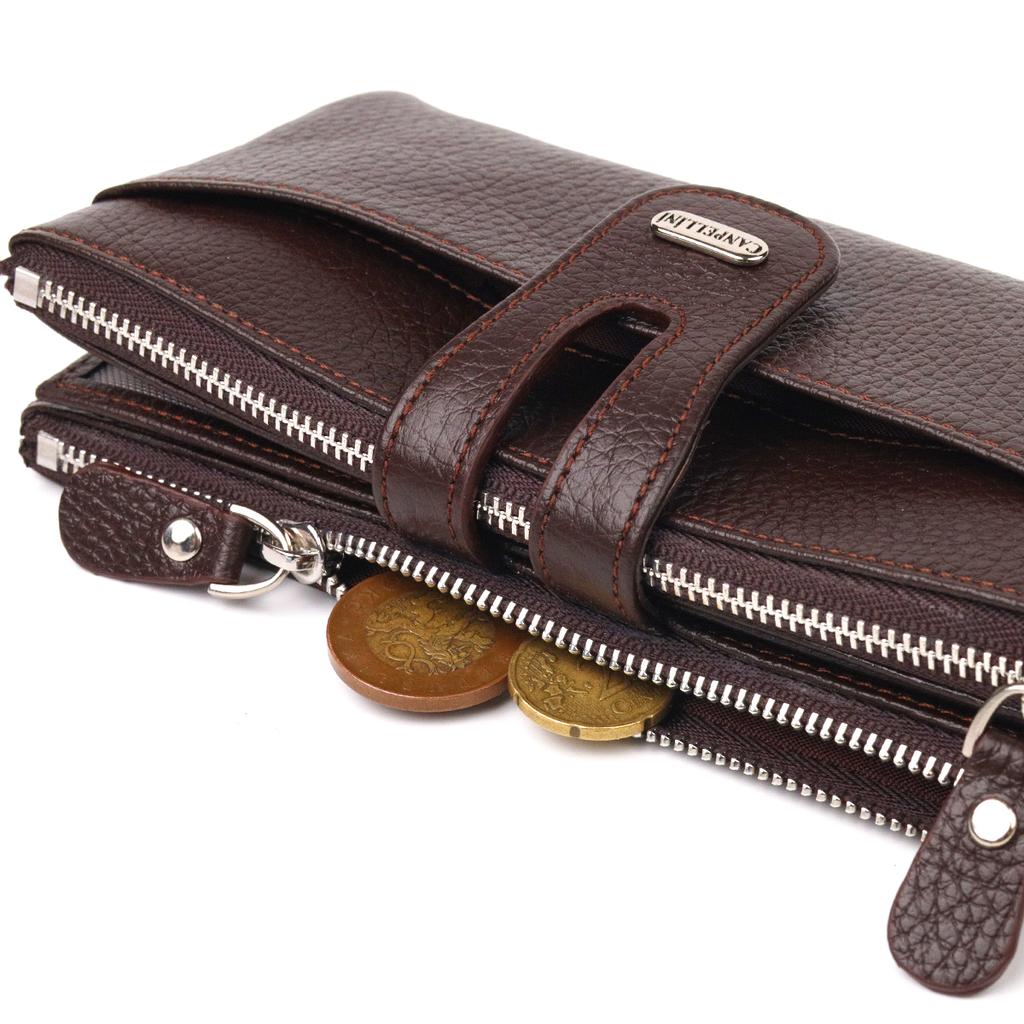 Практичный женский кошек из натуральной зернистой кожи CANPELLINI Wallet 21632 Коричневый