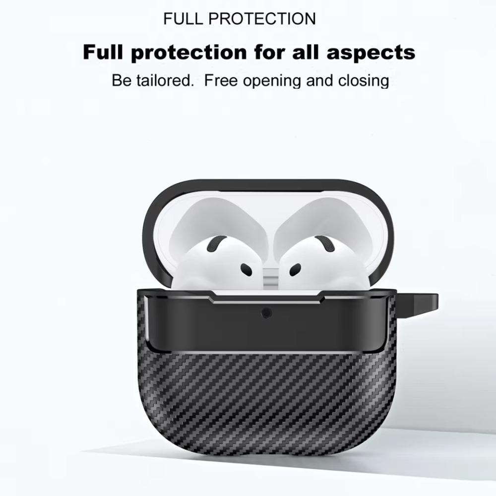 Защитный чехол-броня из углеродного волокна для наушников Apple Airpods 4 3 1&2 Pro 2 2-го поколения с противопотерянным крючком для Airpods Pro 3 2026