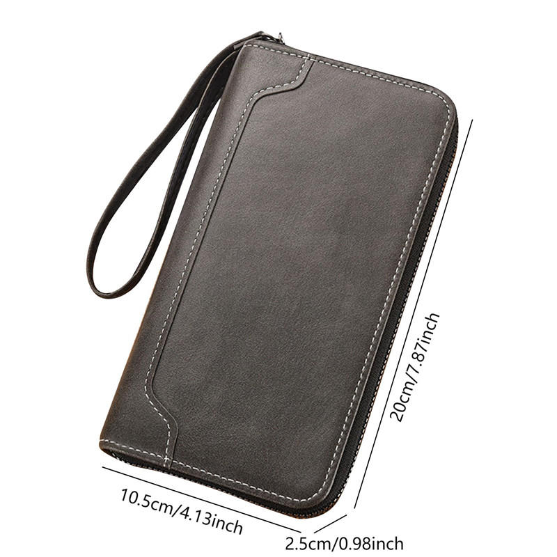 Men's Business Leather Wristlet Wallet Large Capacity Credit Card Holder Clutch Purse with Zipper