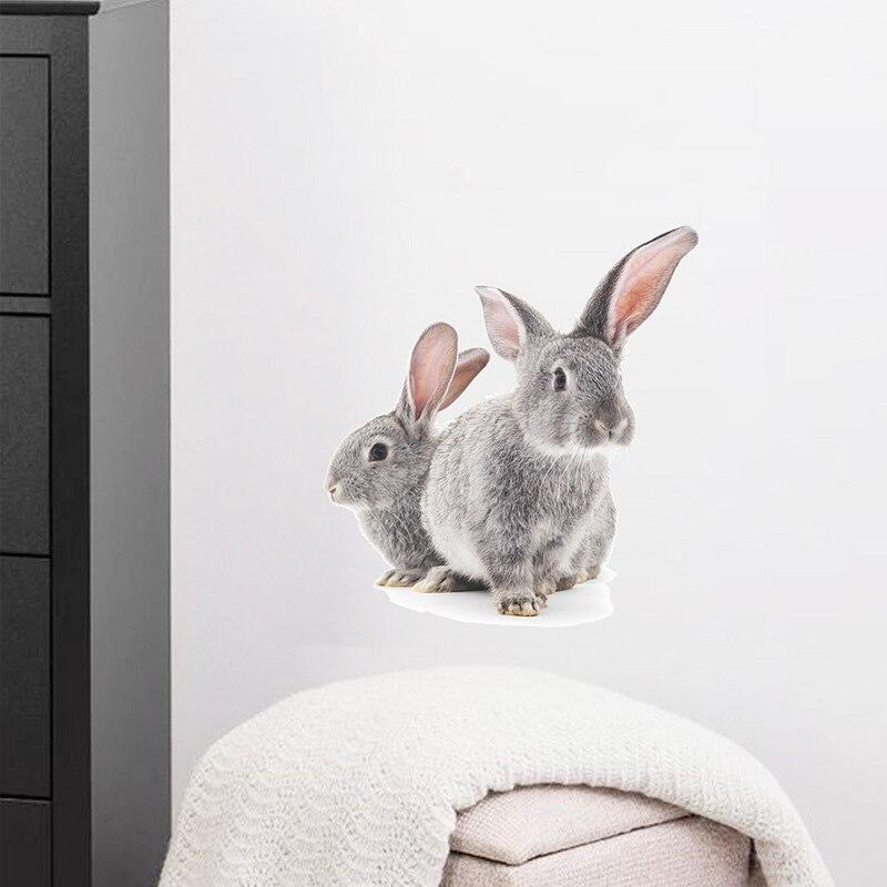 Наклейка на стену с серыми кроликами, декор детской комнаты, обои для спальни, гостиной, фон для украшения дома, наклейки с кроликом
