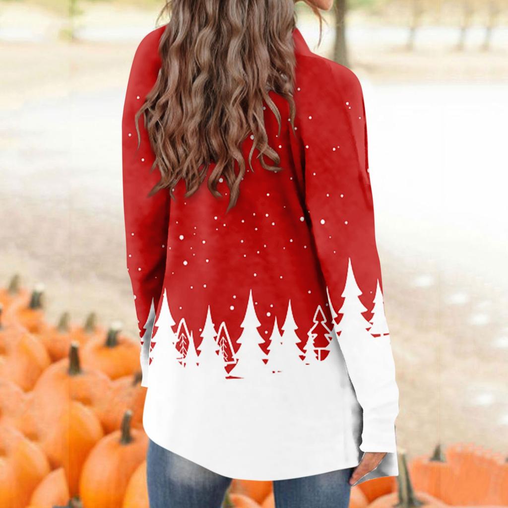 Женская мода повседневное рождественский принт средней длины Slim Fit кардиган пальто