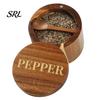 Magnetic Lid Condiment Holder Wood Salt Container with Swivel Lid, Built-in Spoon Seasoning Small Cellar for Countertop Jar, Moisture Proof