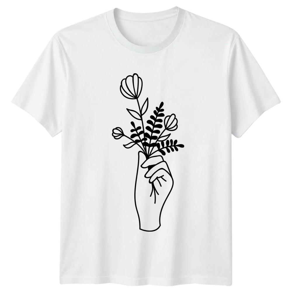 Minimalist Line Art Hand Holding TShirt Minimalist Floral Nature Birthday Gift