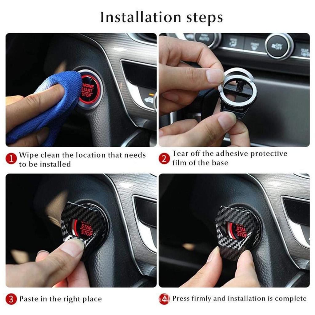 Car Interior One-Key Start Ignition Engine Stop Push Switch Button Protective Cover Sticky Cover Car Interior Decoration