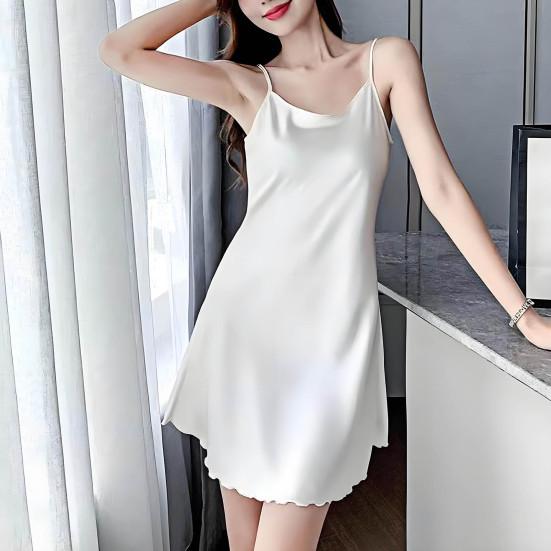Women's Sexy Satin Nightgown Round Neck Silky Slip Nightdress Spaghetti Strap Sleeveless