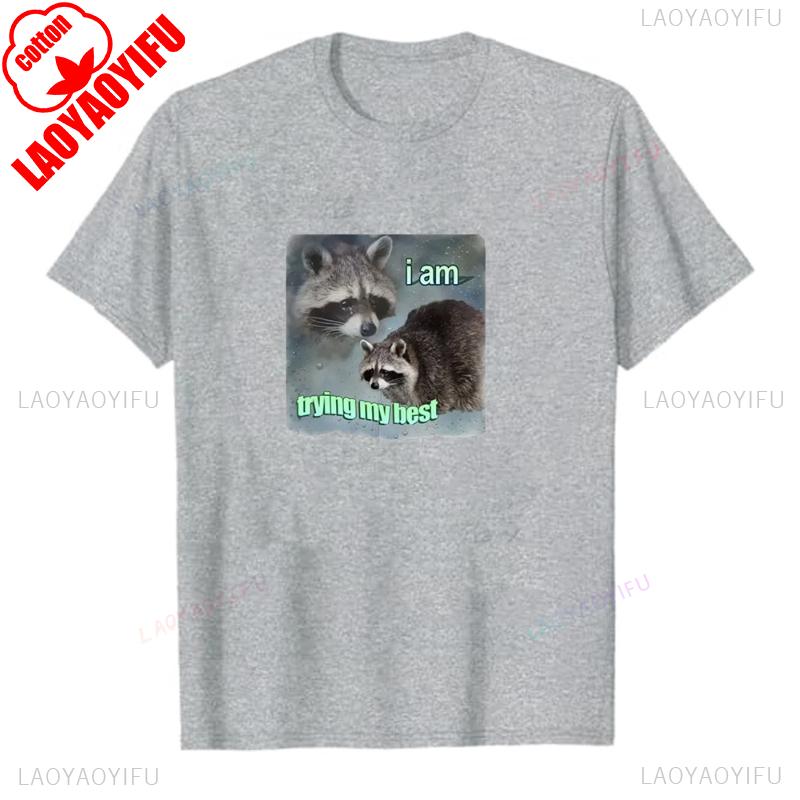 I Am Trying My Best Raccoon Meme T Shirt Funny Lovely Unisex WoUINISEX Tshirt Breathable Loose Fashion Short Sleeve Oneck T Shirts