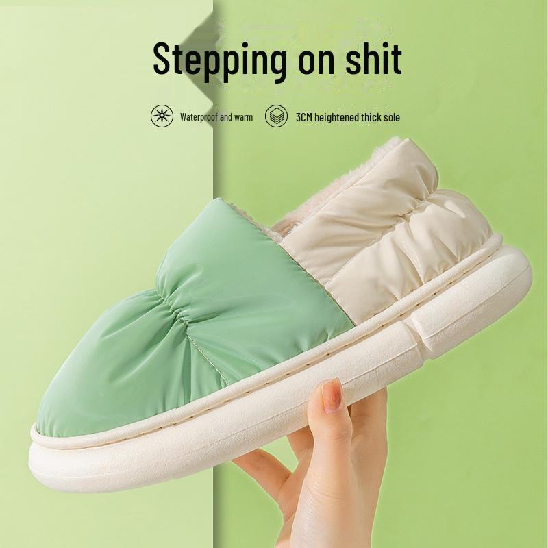 Женские зимние хлопковые тапочки с бархатными каблуками, не ощущающимися на ощупь, для сохранения тепла в помещении - толстая подошва, водонепроницаемая обувь для послеродового периода.