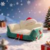 Christmas Cat Bed Fluffy Pet Sofa Bed with Removable Washable Cover Cozy Plush Cat Sofa for Winter Holiday Indoor Cats Rest Play