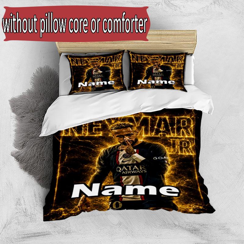 3pcs Duvet Cover Set (1*Duvet Cover + 2*Pillowcase, Without Core), Custom Name Neymar Jr Pattern Bedding Set, Home Bedroom Decor Gift